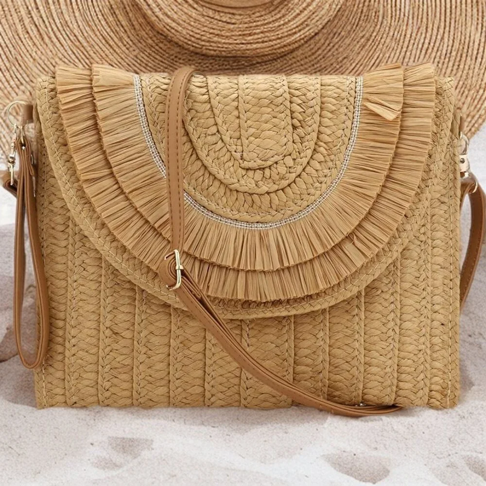 Straw Beach Purse Summer Clutch Crossbody Handbag Shoulder Bag Travel Wallet - Picture 2 of 8